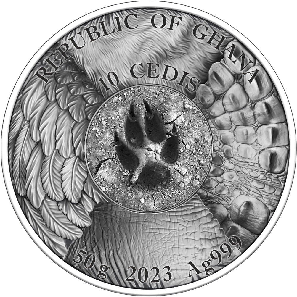 Ghana 2023 10 Cedis Eagle Hunting in the Wild 2 oz Antique Gilded Silver Coin 500 made