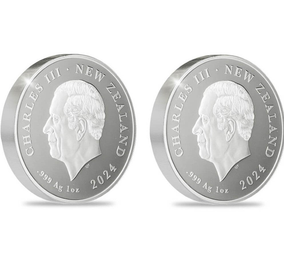 New Zealand 2024 $1 Dark Sky Light Sky 2 x 1 oz .999 Silver Proof Colorized Glow in the Dark Coin Set