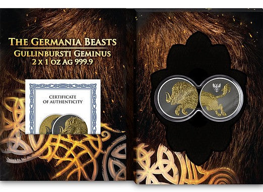 Germania Mint 2025 Germania Beasts: Gullinbursti Geminus 2 X 1oz .9999 Silver Gold and Black Edition