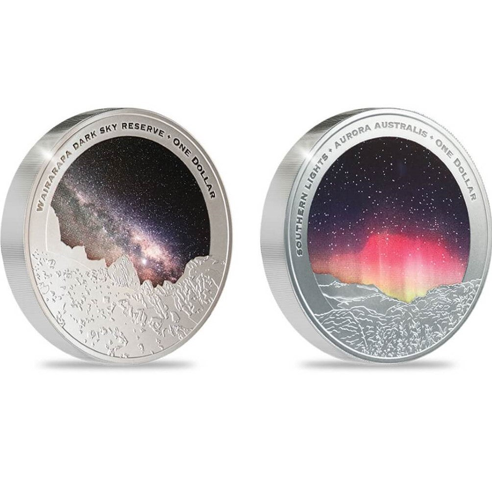 New Zealand 2024 $1 Dark Sky Light Sky 2 x 1 oz .999 Silver Proof Colorized Glow in the Dark Coin Set
