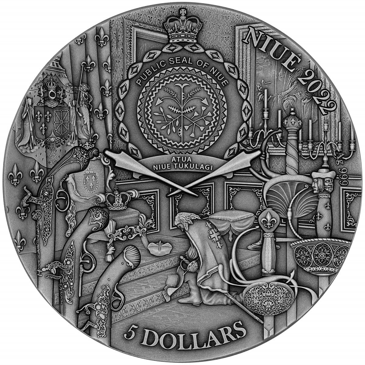 Niue 2022 $5 The Three Musketeers D’Artagnan 2oz .999 Silver Antiqued Coin