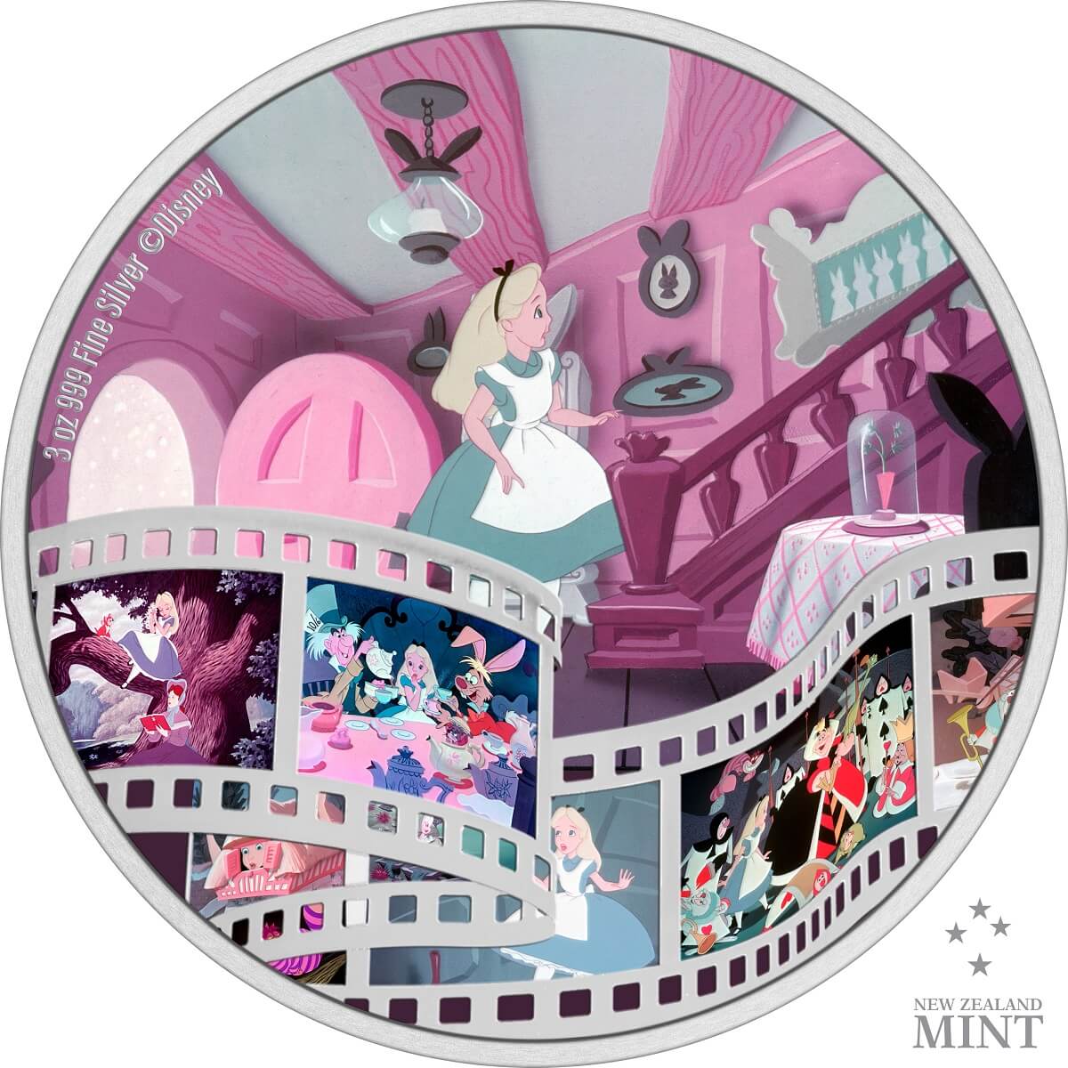 Niue 2023 $10 Disney Alice in Wonderland 3oz Silver Colorized Proof Coin