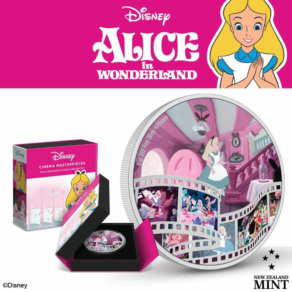 Niue 2023 $10 Disney Alice in Wonderland 3oz Silver Colorized Proof Coin