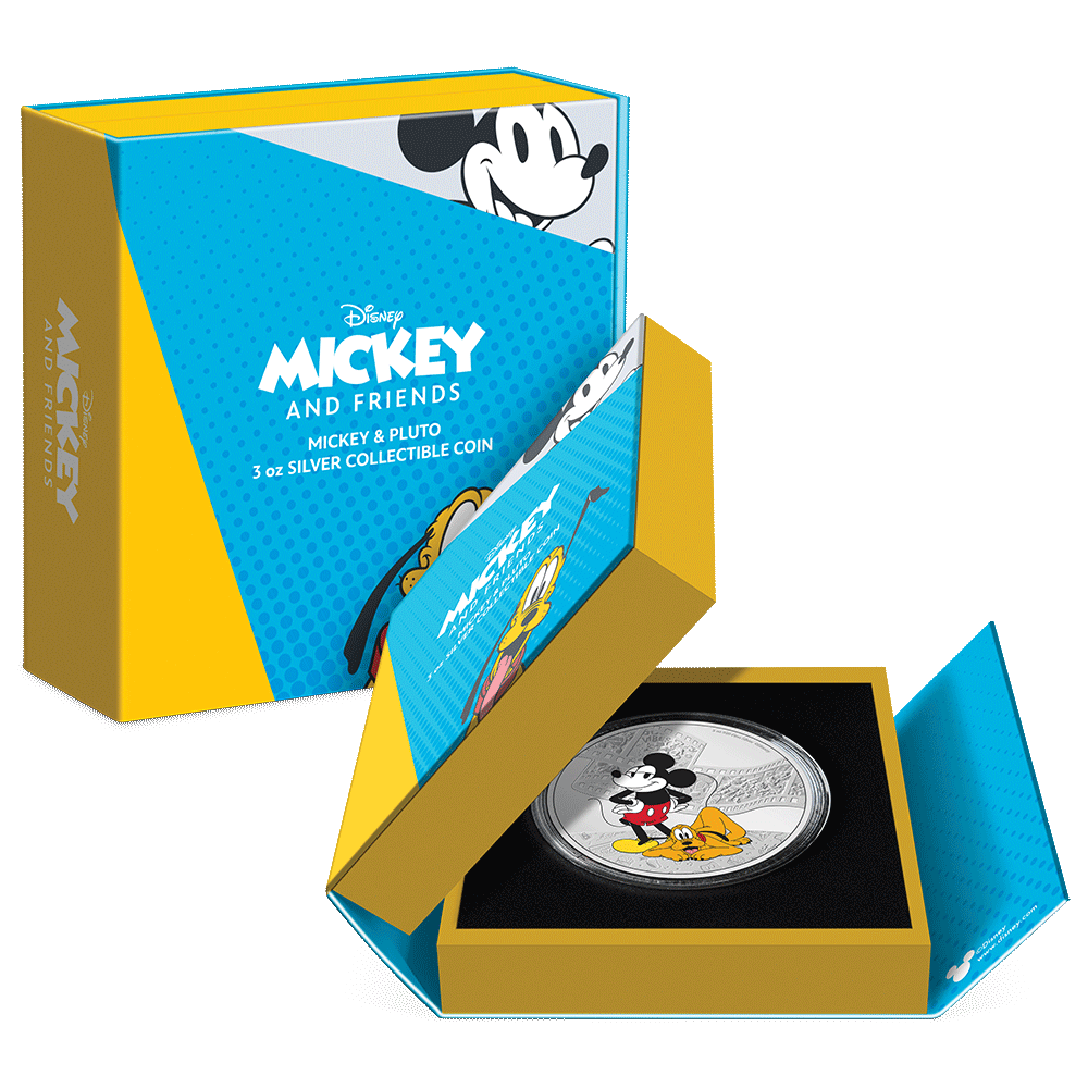 Niue 2023 $10 Disney Mickey and Friends: Mickey and Pluto 3oz Silver Colorized Proof