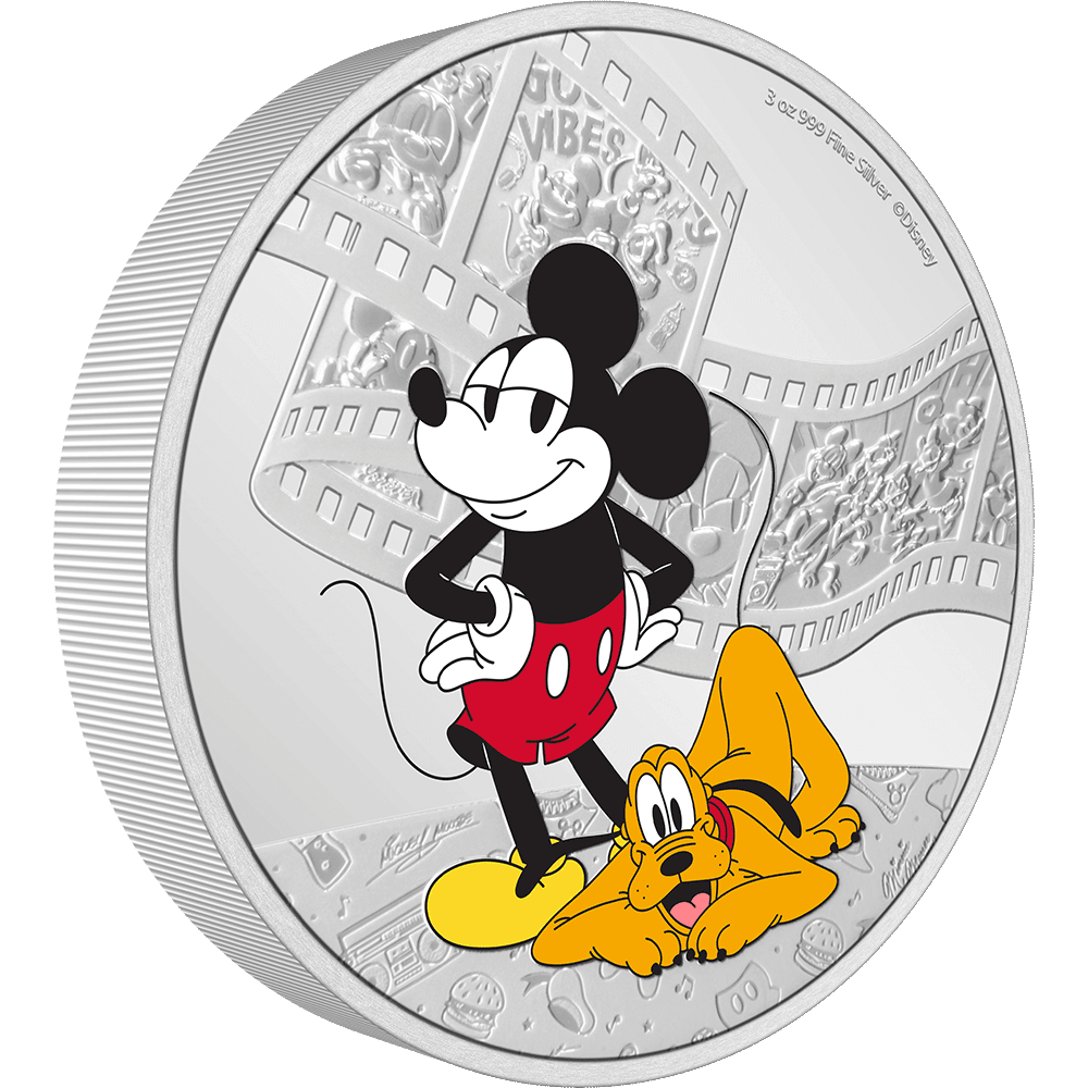 Niue 2023 Disney Mickey and Friends: Mickey and Pluto 3oz Silver Colorized Proof Coin Reverse and Rim