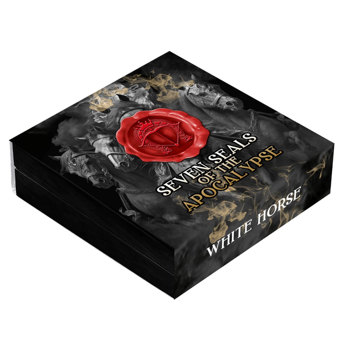Niue 2023 $7 WHITE HORSE of VICTORY Seven Seals of the Apocalypse 3 Oz .999 Coloured and Gilded Antique Silver Coin Shipper