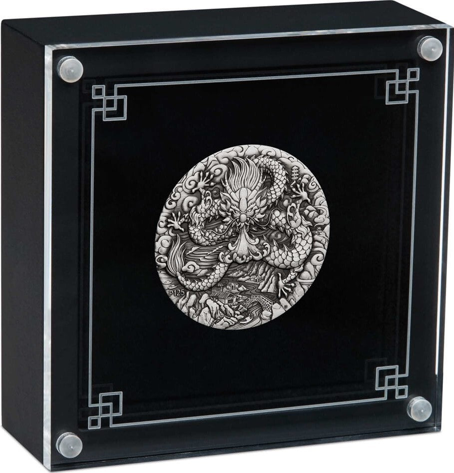 Australia 2024 $2 Lunar Series III Year of the Dragon 2 oz .9999 Silver Antiqued Coin Perth Mint