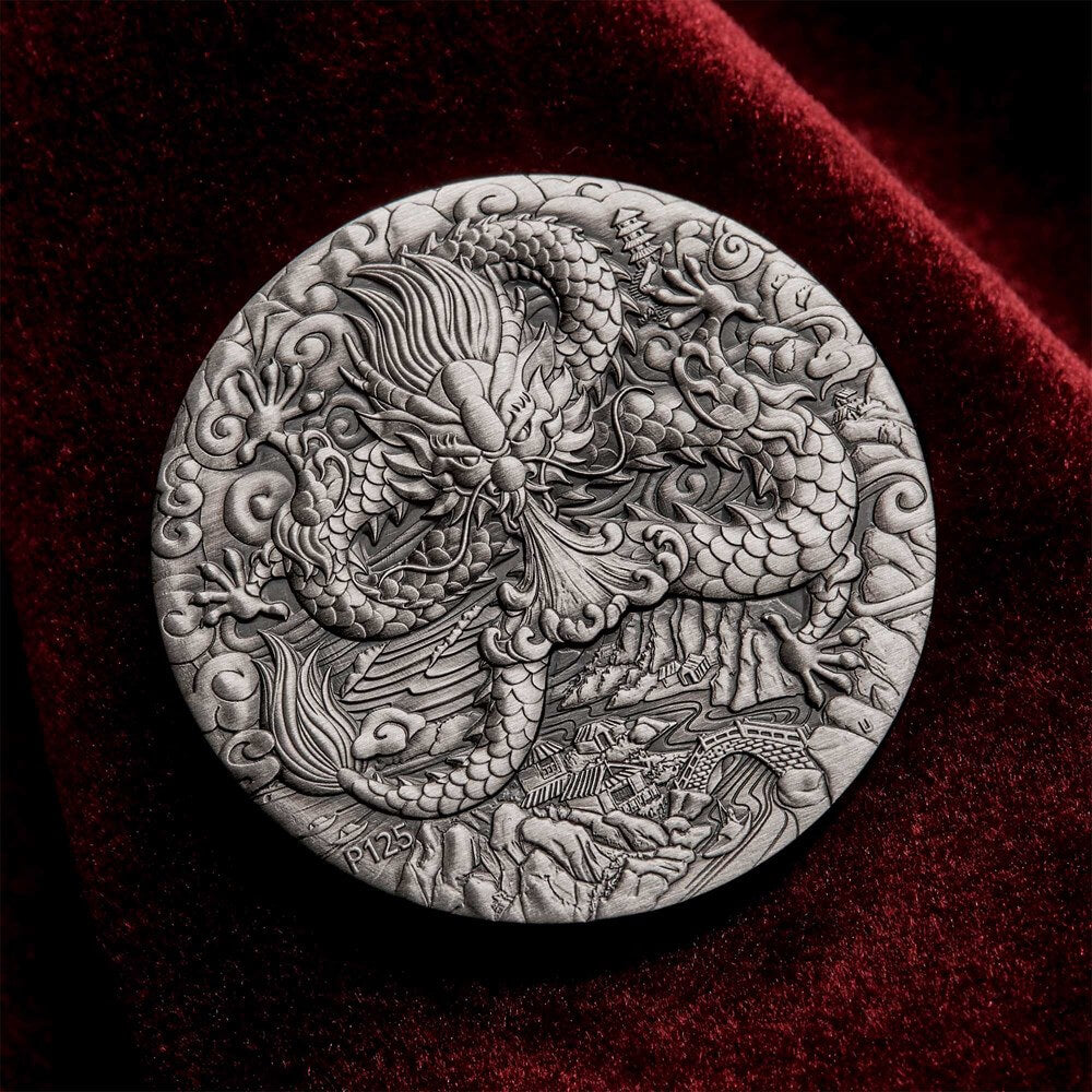 Australia 2024 $2 Lunar Series III Year of the Dragon 2 oz .9999 Silver Antiqued Coin Perth Mint