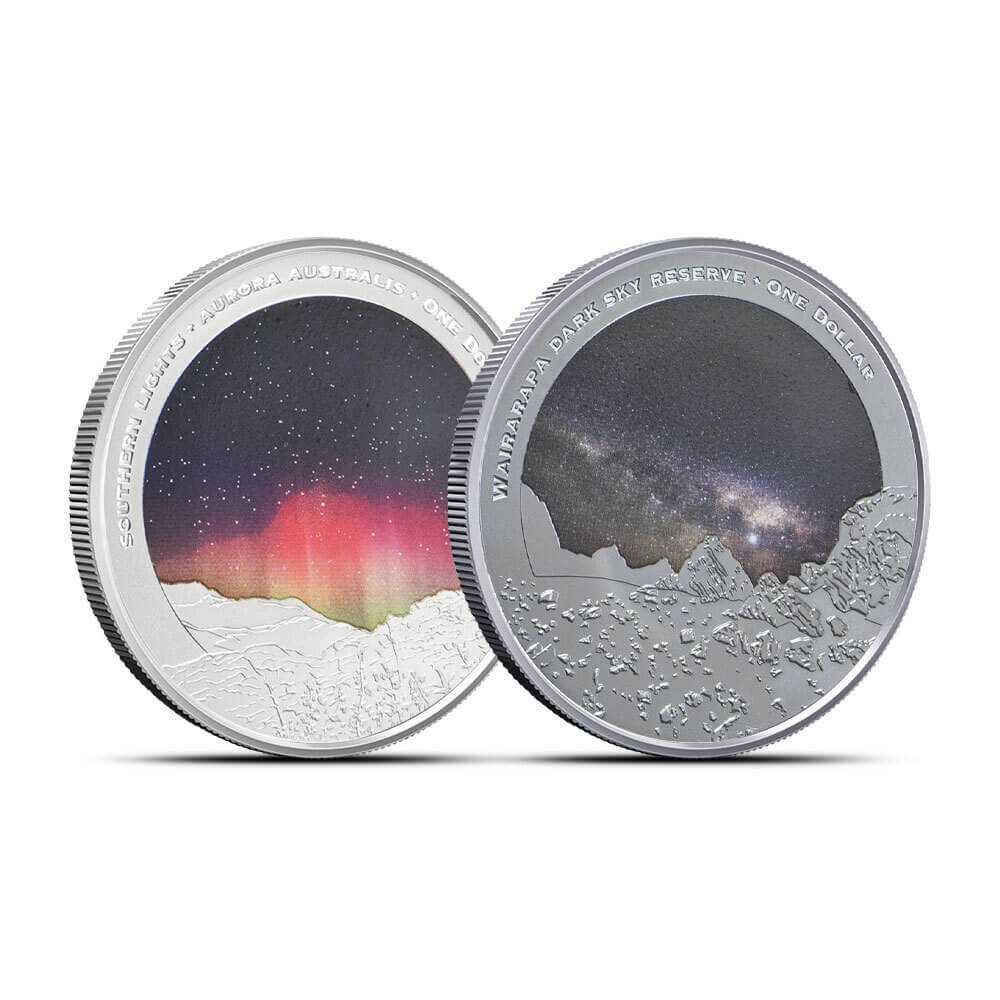 New Zealand 2024 $1 Dark Sky Light Sky 2 x 1 oz .999 Silver Proof Colorized Glow in the Dark Coin Set