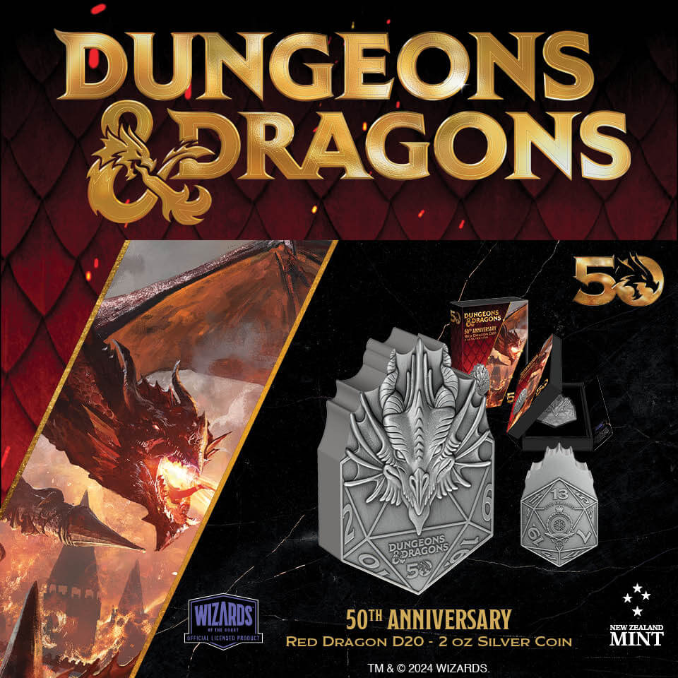 Niue 2024 $5 Hasbro Dungeons and Dragons 50th Anniversary 2 oz .999 Silver Antiqued Coin