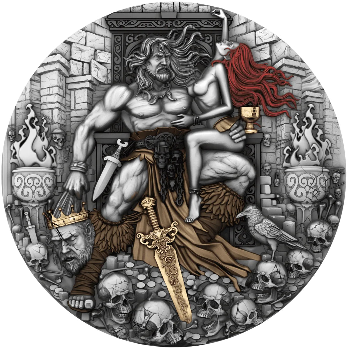PRE-ORDER Cameroon 2025 2000 Francs BARBARIAN KING 2 oz .999 Silver Antiqued Colorized Gilded Coin
