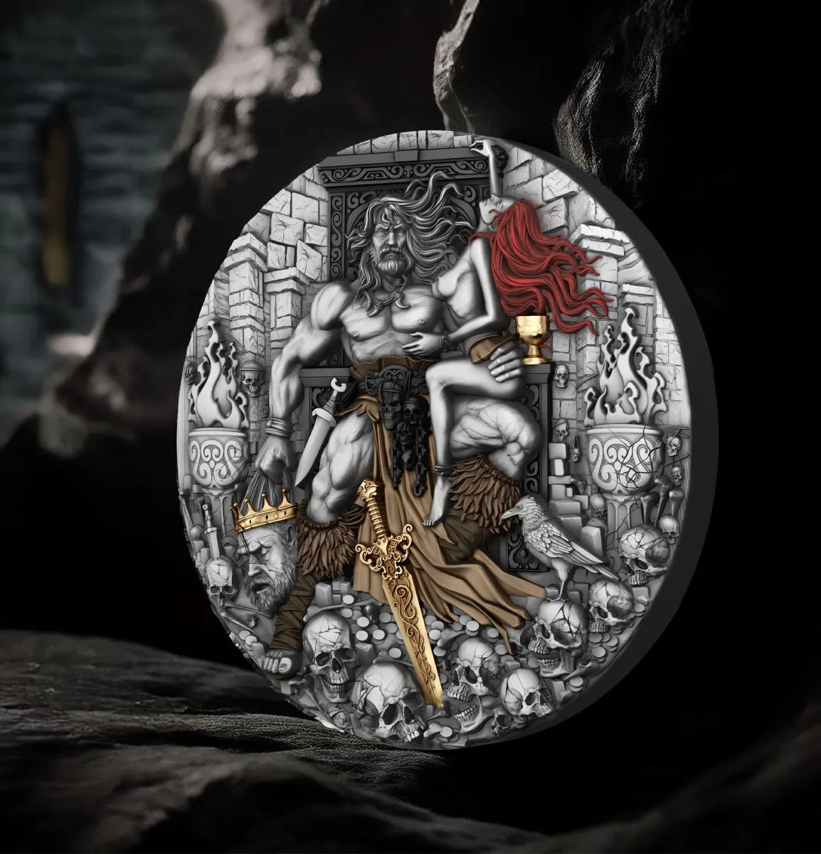 PRE-ORDER Cameroon 2025 2000 Francs BARBARIAN KING 2 oz .999 Silver Antiqued Colorized Gilded Coin