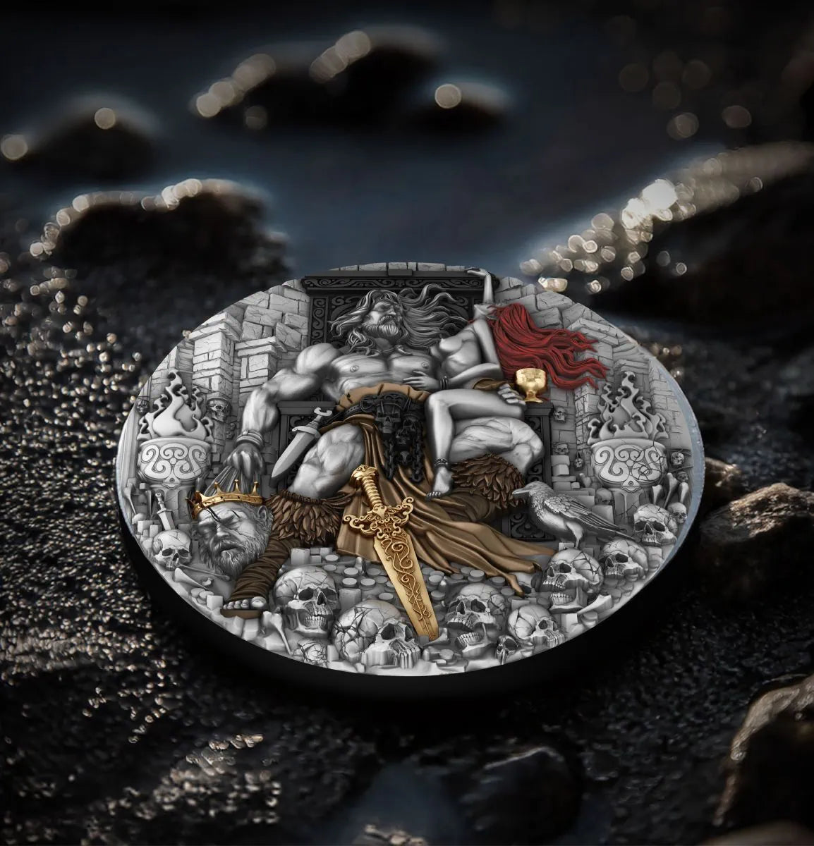 PRE-ORDER Cameroon 2025 2000 Francs BARBARIAN KING 2 oz .999 Silver Antiqued Colorized Gilded Coin
