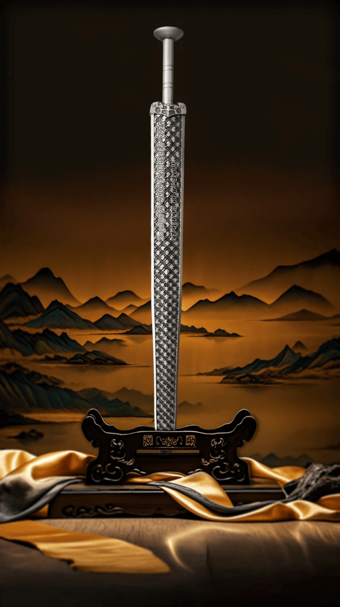 Cameroon 2025 2000 Francs Sword of Goujian 2 oz .999 Silver Antiqued Shaped Coin