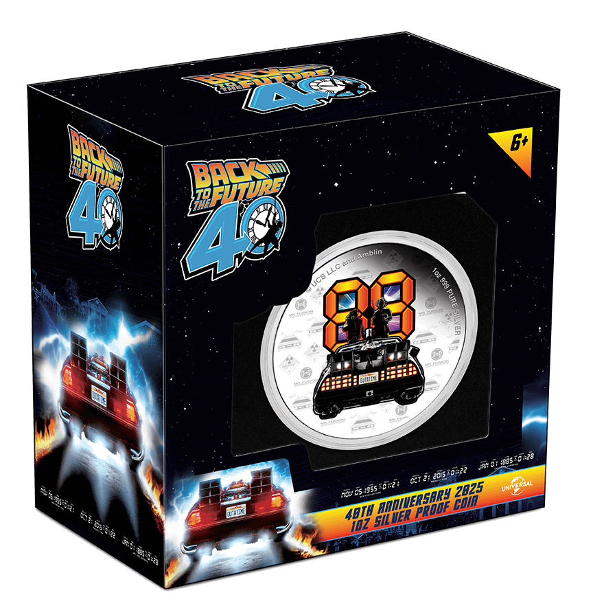 Niue 2025 $2 Back to the Future 40th Anniversary 1 oz .999 Silver Colorized Proof Coin 1000 Made