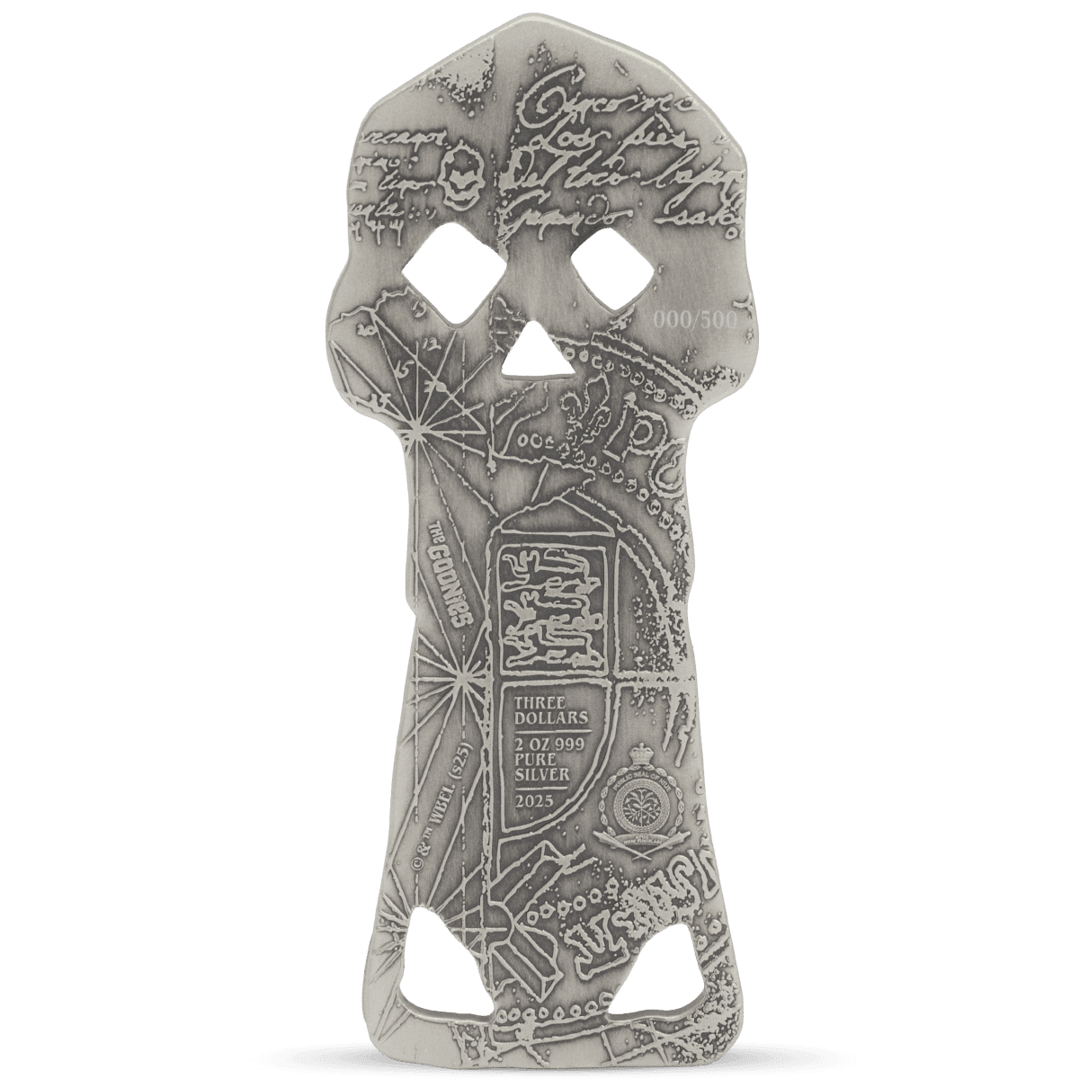 Niue 2025 $3 The Goonies Copper Bones Skeleton 2 oz Silver Coin *HUGE 80mm*