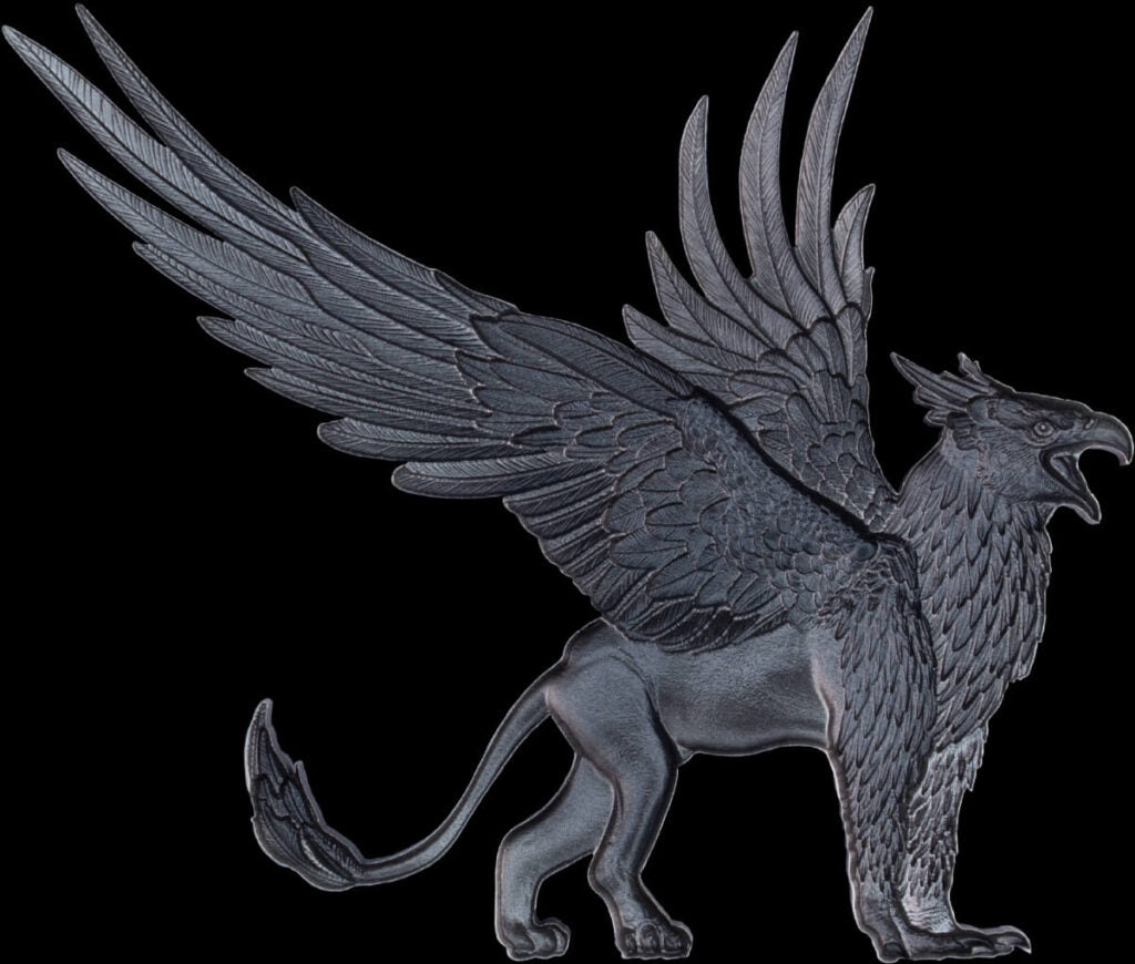 PRE -ORDER KOMSCO South Korea 2025 Mythical Beasts The Griffin 2 oz .999 Antiqued Silver Shaped Colorized Stacker