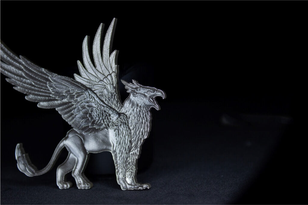 PRE -ORDER KOMSCO South Korea 2025 Mythical Beasts The Griffin 2 oz .999 Antiqued Silver Shaped Colorized Stacker
