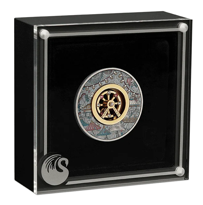 Tuvalu 2025 $2 FERRIS WHEEL 2 oz .9999 Silver Antiqued Colorized Coin with Crystal Inserts