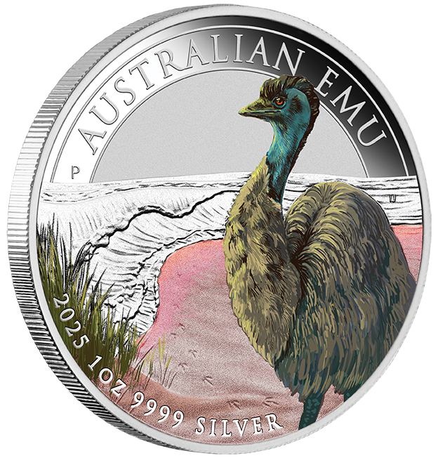 Australia 2025 $1 Australian Emu 1oz .9999 Silver Coloured Coin PERTH MINT
