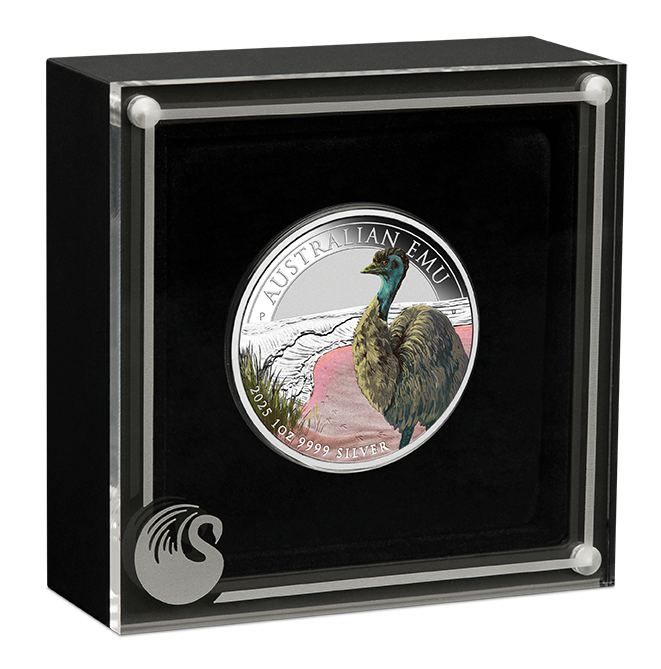 Australia 2025 $1 Australian Emu 1oz .9999 Silver Coloured Coin PERTH MINT
