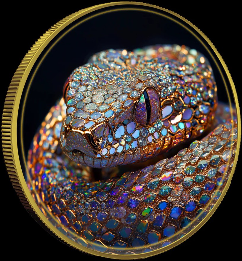 PRE-ORDER USA 2024 $1 American Eagle Opal Viper Snake - 1 Oz Gold Glided .999 Silver Coin 100 made