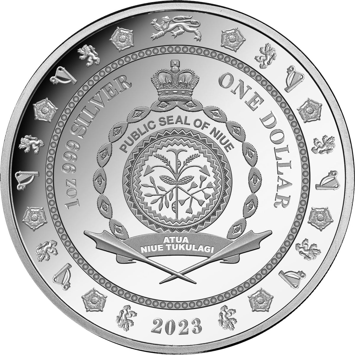 Niue 2023 $1 King Charles III Coronation Gold Plated 1oz Silver Proof Low Mint 1000 Certificate # 666