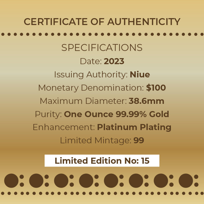 Niue 2023 $100 Great Australian Desert 1oz .9999 Gold Platinum Plated Proof Coin