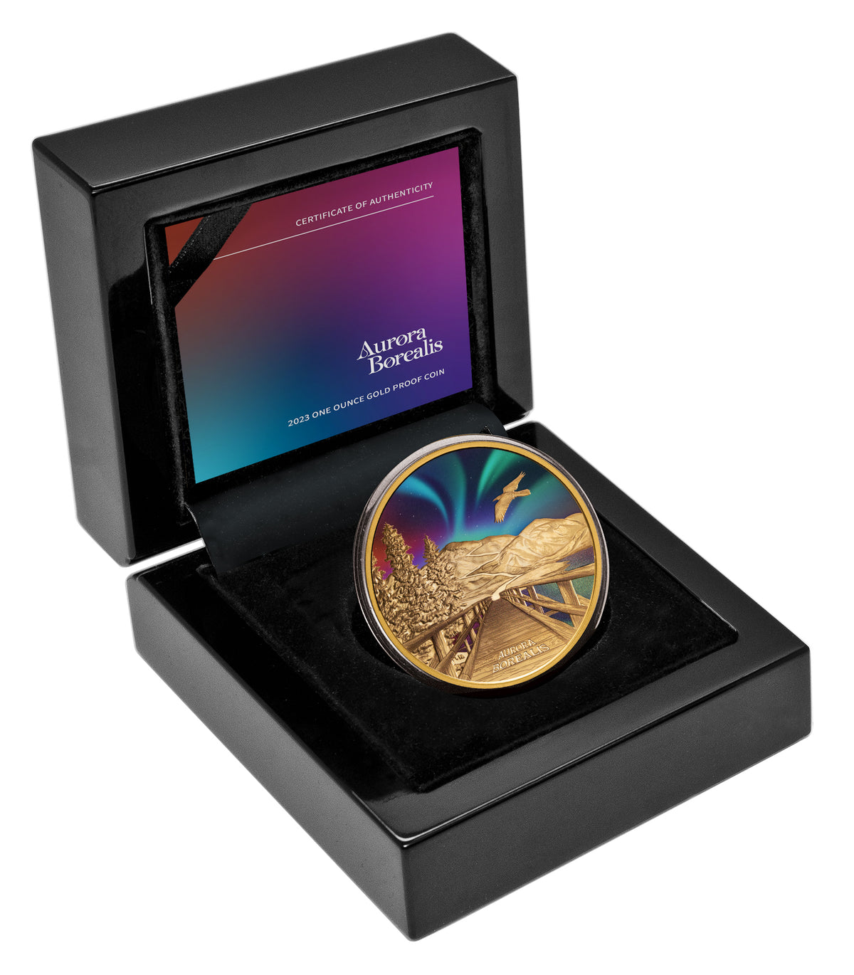 Tuvalu 2023 $100 Aurora Borealis 1oz Colour .9999 Gold Proof Perth Mint