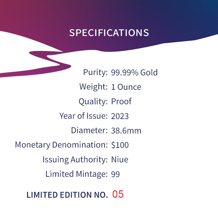 Tuvalu 2023 $100 Aurora Borealis 1oz Colour .9999 Gold Proof Perth Mint