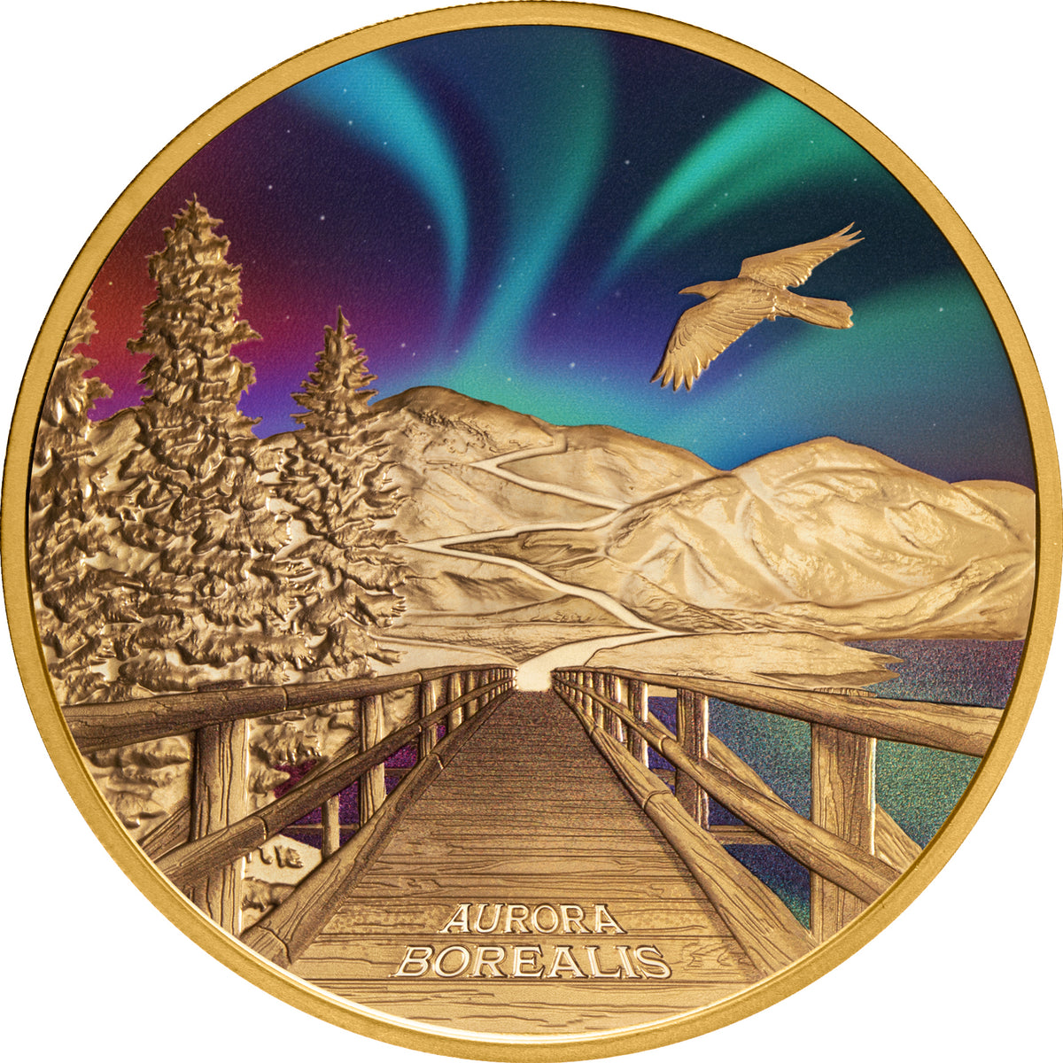 Tuvalu 2023 $100 Aurora Borealis 1oz Colour .9999 Gold Proof Perth Mint