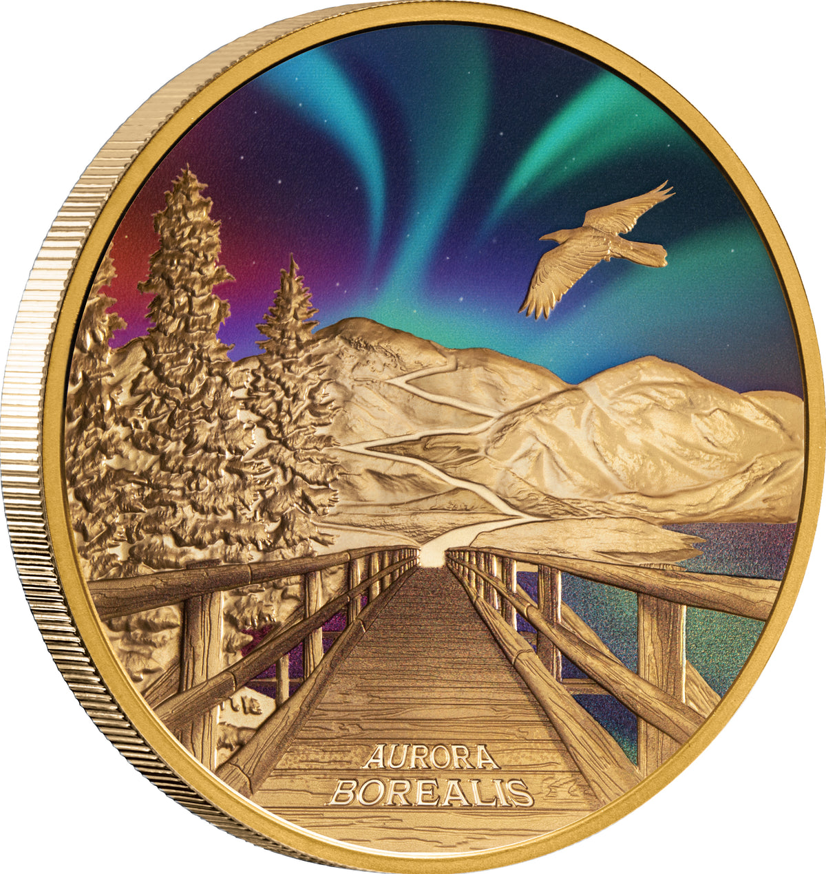 Tuvalu 2023 $100 Aurora Borealis 1oz Colour .9999 Gold Proof Perth Mint