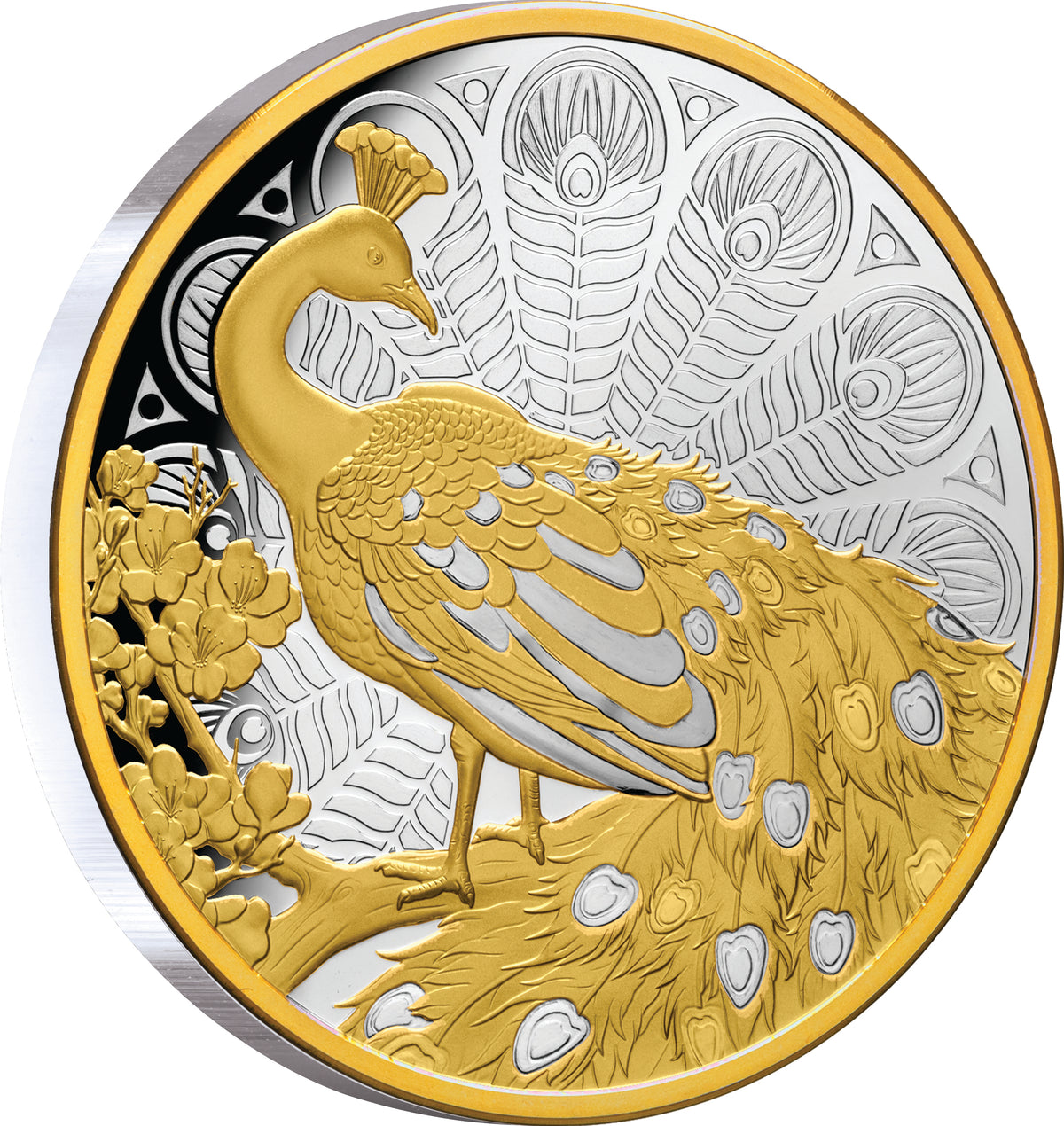 Niue 2024 $1 Peacock 1oz .999 Gold-plated Silver Proof Coin