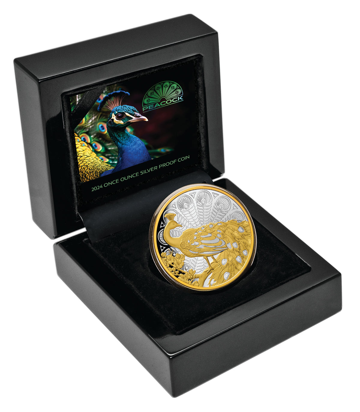 Niue 2024 $1 Peacock 1oz .999 Gold-plated Silver Proof Coin
