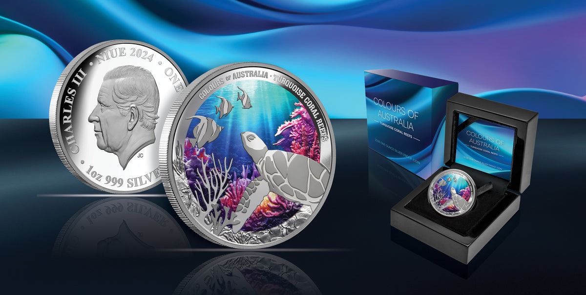 Niue 2024 $1 Colours of Australia TURQUOISE CORAL REEFS 1oz .999 Silver Proof Coin