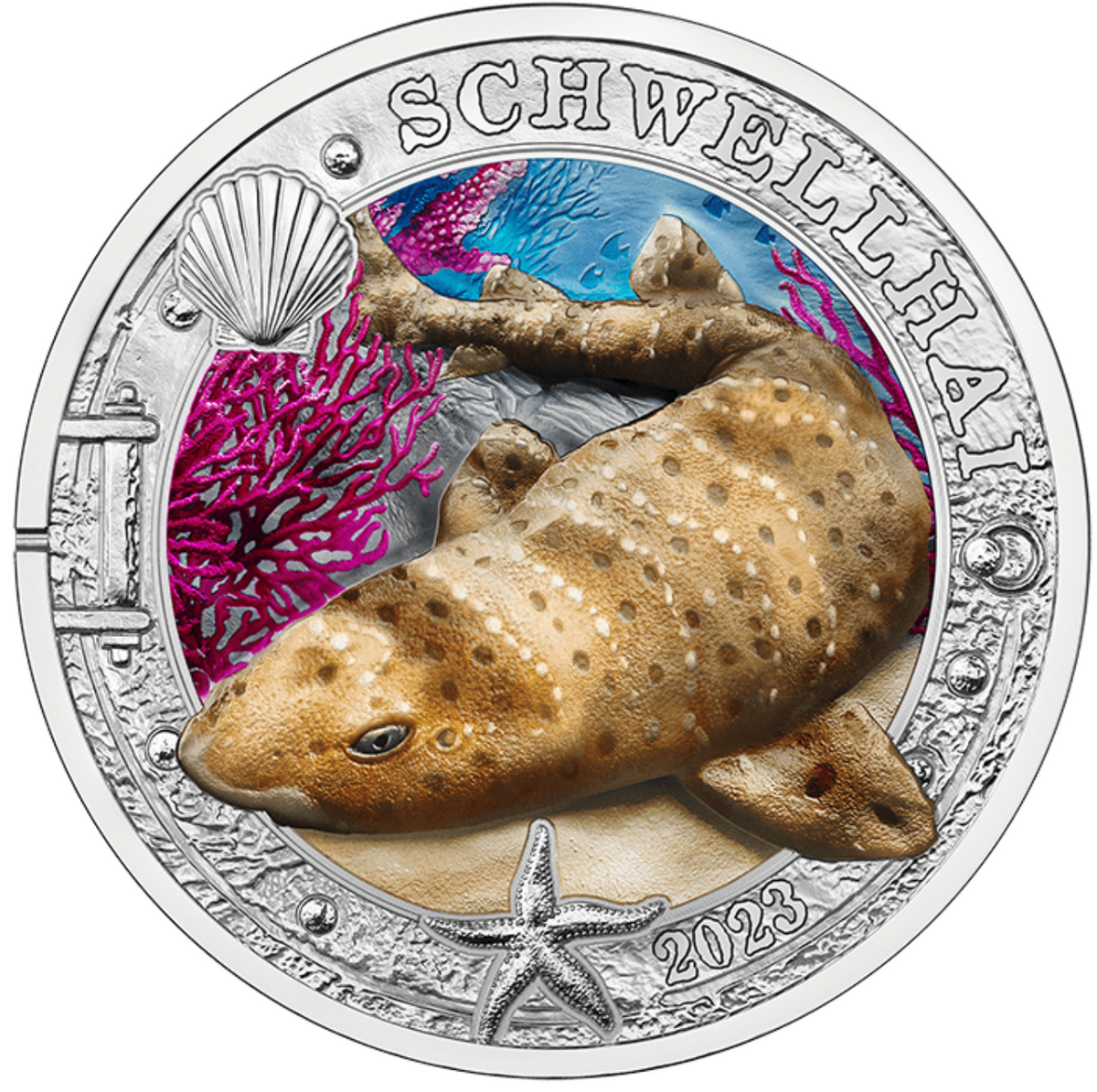 Republic of Austria 2023 3 Euro SWELL SHARK Coin- Luminous Marine Life Series (Glows under UV Light)
