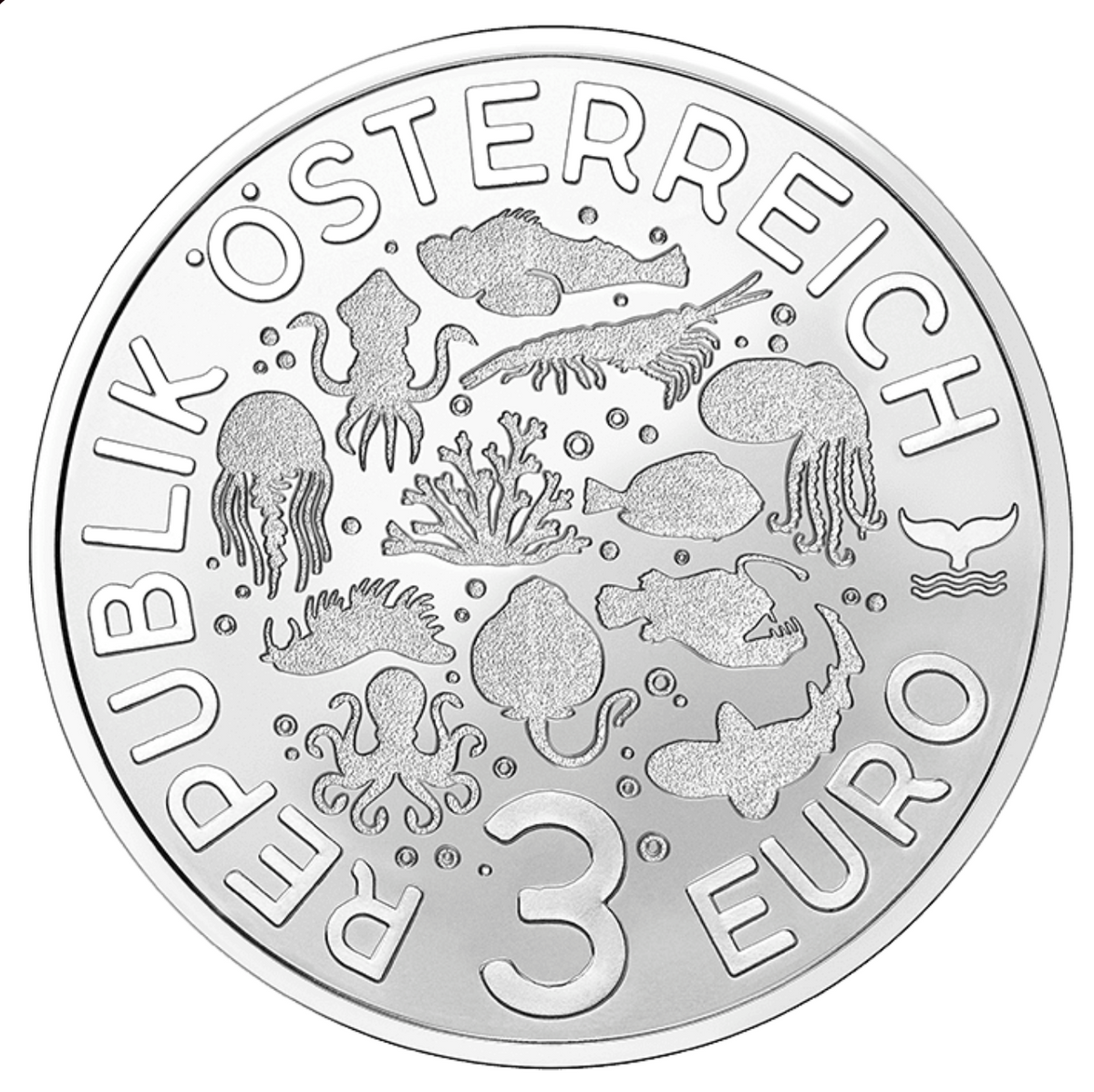 Republic of Austria 2023 3 Euro SWELL SHARK Coin- Luminous Marine Life Series (Glows under UV Light)