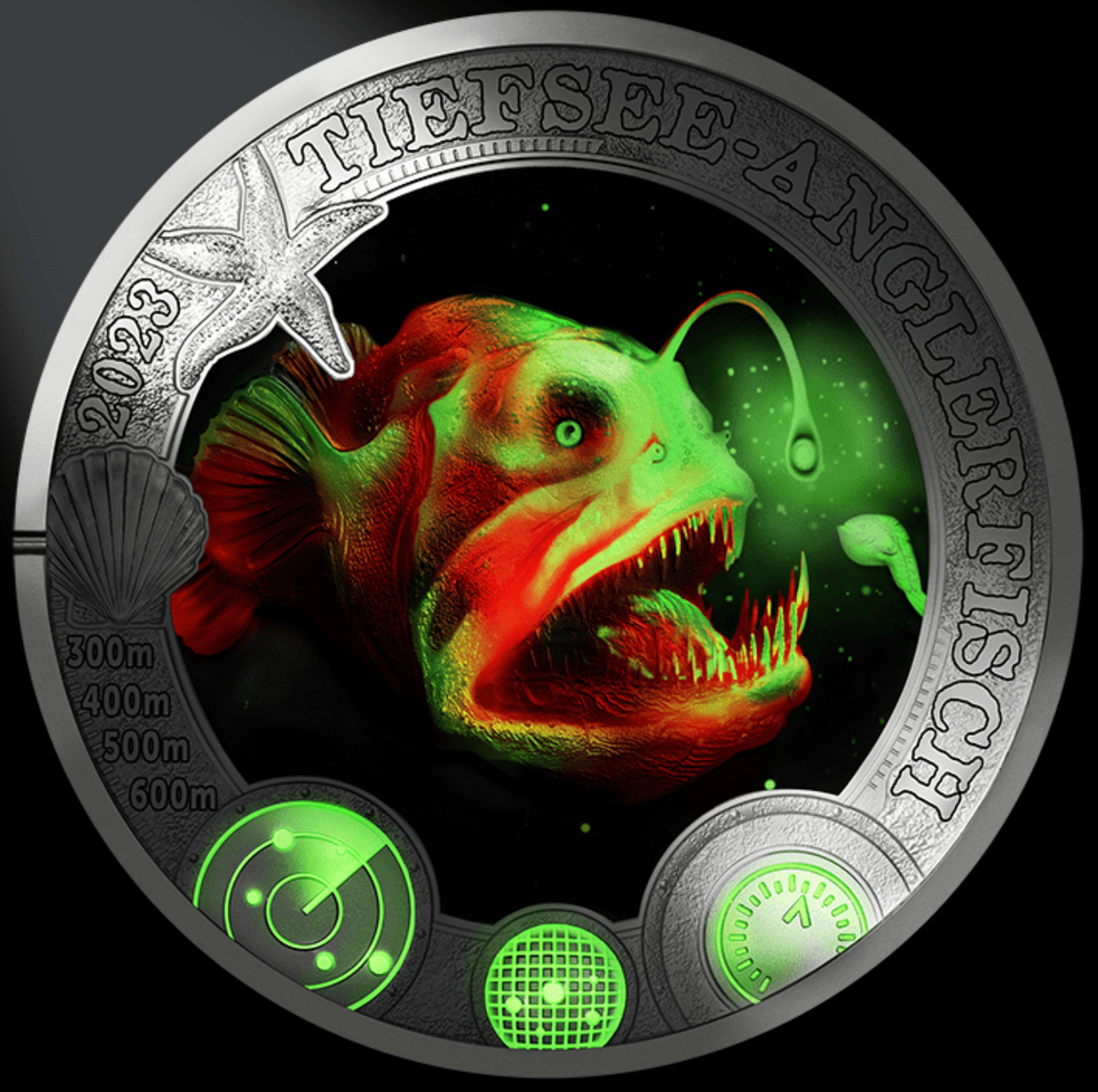 Republic of Austria 2022 3 Euro DEEP SEA ANGLERFISH- Luminous Marine Life Series (Glows under UV Light)