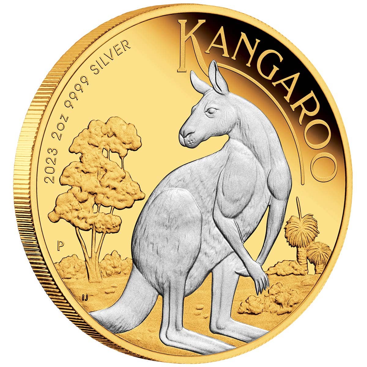 Australian Kangaroo 2023 $2 2oz 99.99% Silver Reverse Gilded Coin Perth Mint