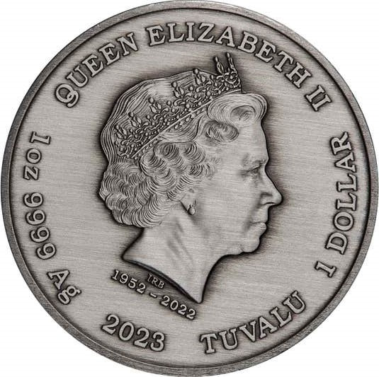 Tuvalu 2023 $1 James Bond Casino Royale - Casino Chip 1oz .9999 Silver Antiqued Coin Perth Mint