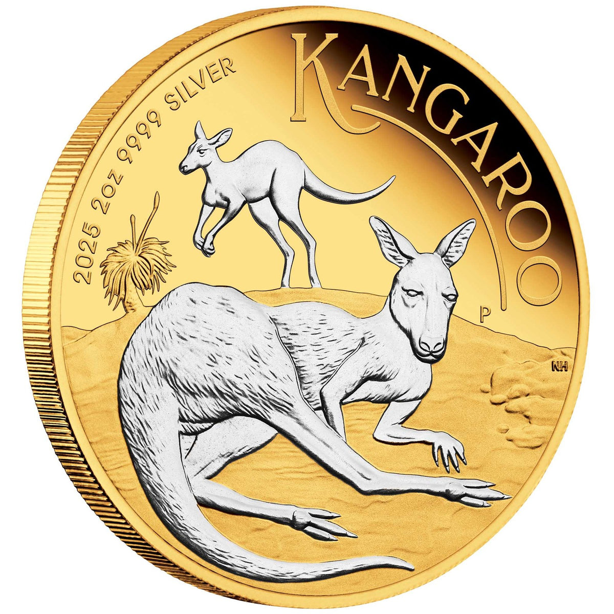 Australia 2025 $2 AUSTRALIAN KANGAROO 2 Oz .9999 Silver Proof Reverse Gilded PERTH MINT