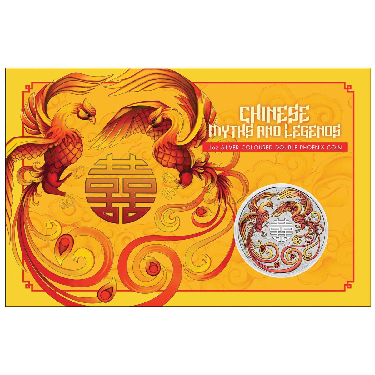 Australia 2025 $1 Chinese Myths and Legends Double Phoenix Fire Coloured 1 oz .9999 Silver Coin in Card