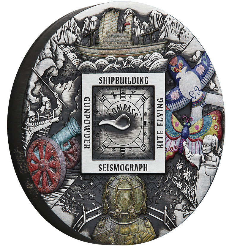 Tuvalu 2024 $5 5oz Chinese Ancient Inventions .9999 Silver Antiqued Coloured Coin