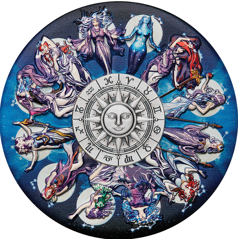 Tuvalu 2025 $5 Zodiac Signs and Goddesses 5oz 99.99% Silver Antiqued Coloured Coin 388 Made