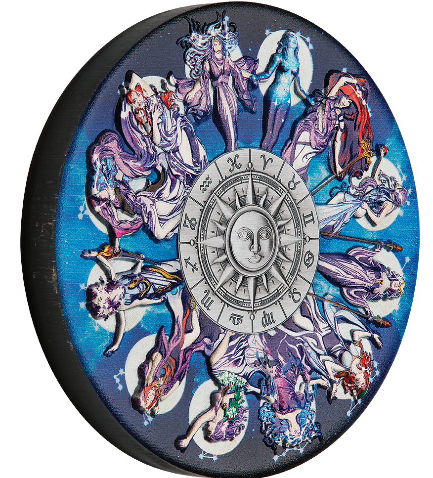 Tuvalu 2025 $5 Zodiac Signs and Goddesses 5oz 99.99% Silver Antiqued Coloured Coin 388 Made