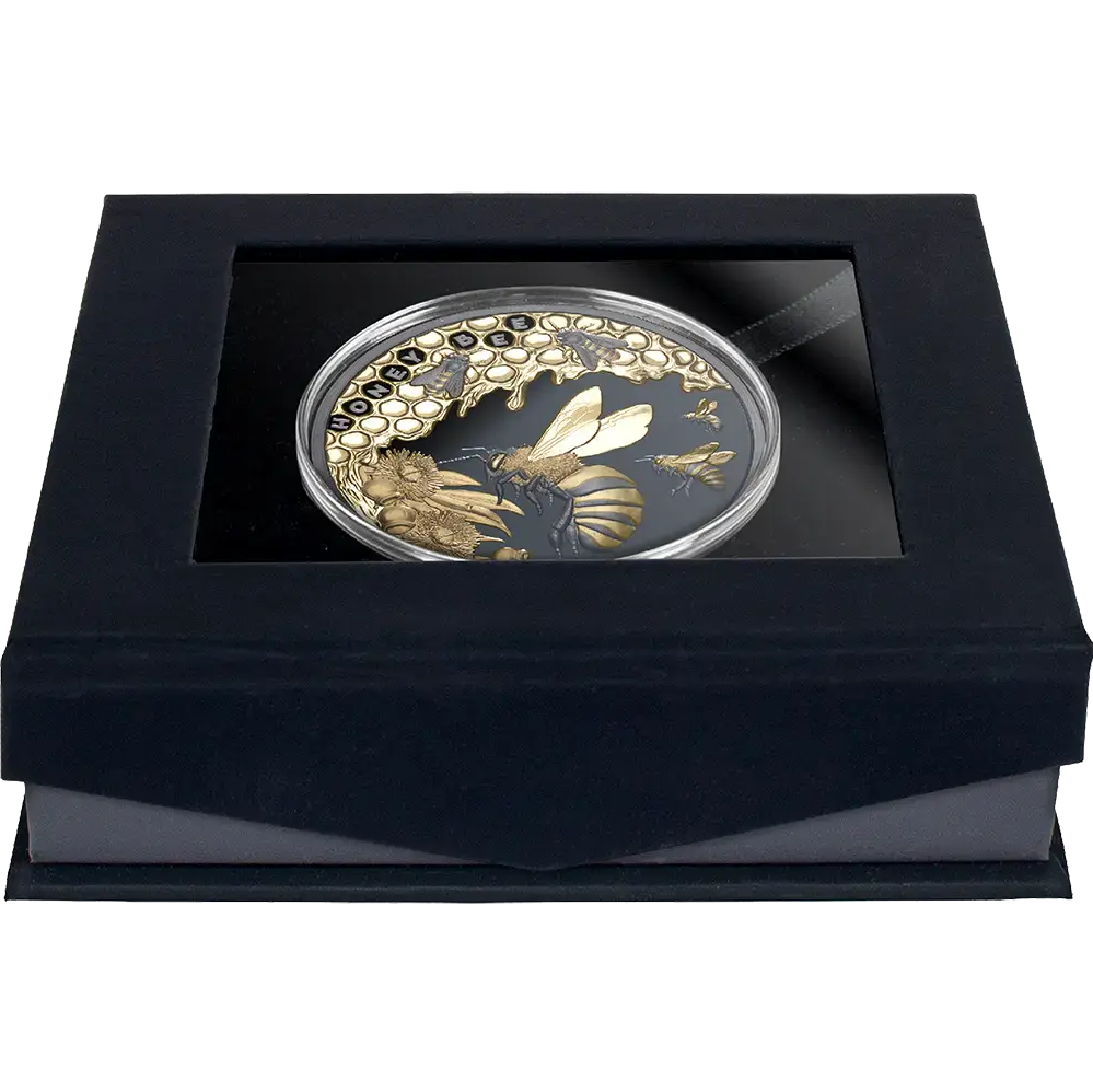 Niue 2025 $1 Honey Bee 1oz Silver Gilded Black Proof Coin