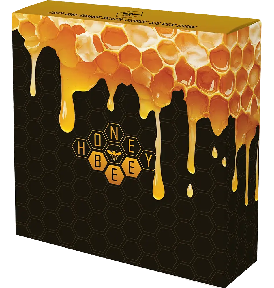 Niue 2025 $1 Honey Bee 1oz Silver Gilded Black Proof Coin Box