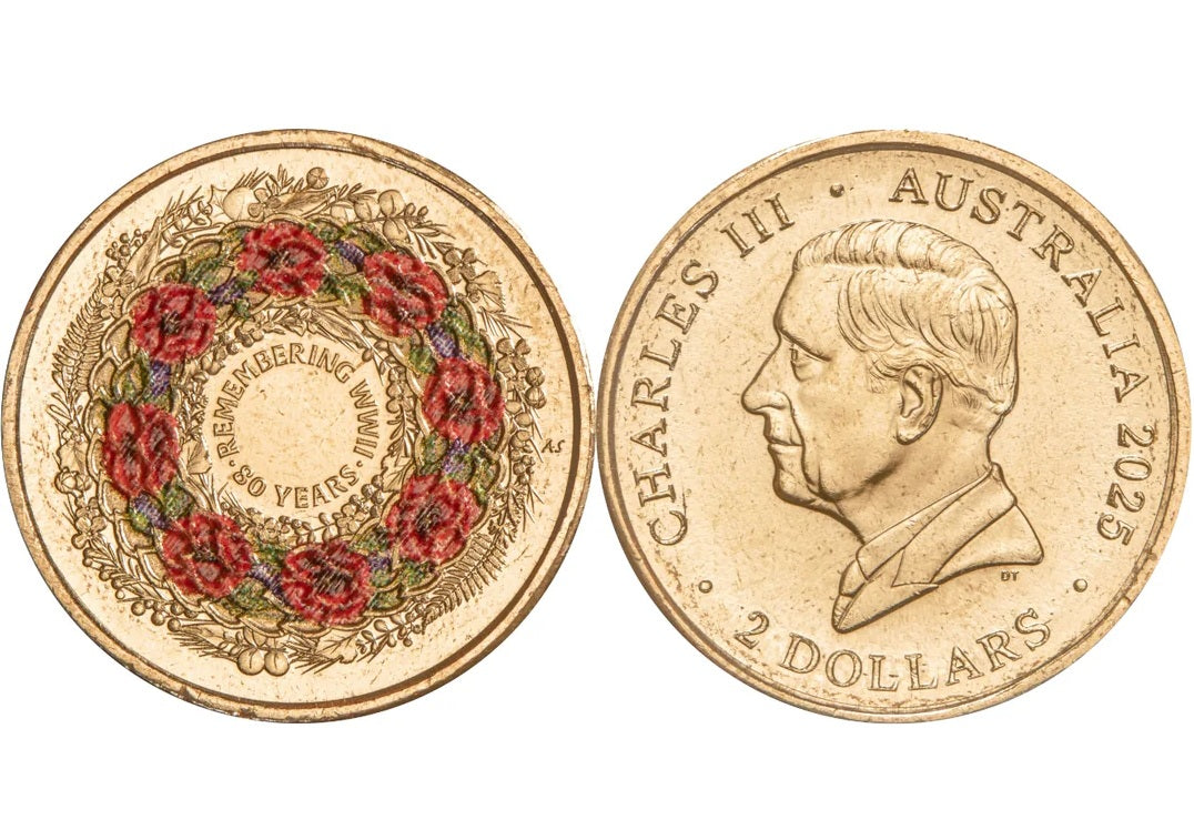 Australia 2025 $2 Remembrance Day WWII 80th Anniversary Poppy Wreath Al-Br Coin Pack Uncirculated