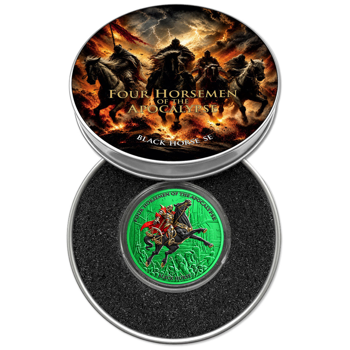 PRE-ORDER Carpathian Mint 2026 5 Thalers Four Horsemen of the Apocalypse Black Horse – Space Green 1 oz .999 Silver Coin