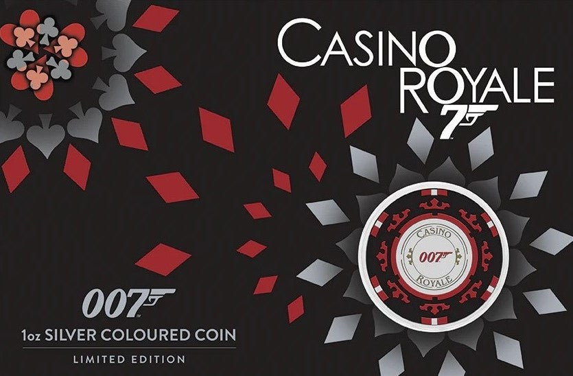 Tuvalu $1 2023 James Bond Casino Royale - Casino Chip 1oz .9999 Silver Coloured Coin In Card